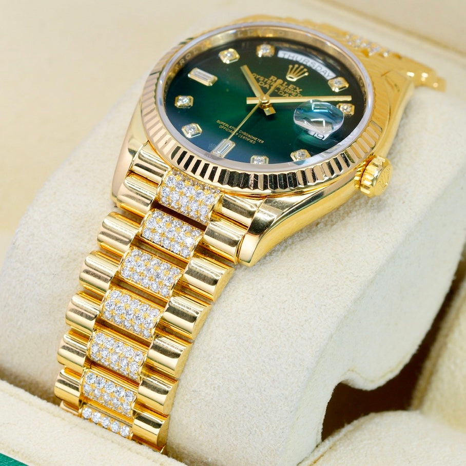 Rolex Day-Date 128238 Smoked Green Diamond Diam Yellow Gold Diamond President Bracelet 36mm 2022