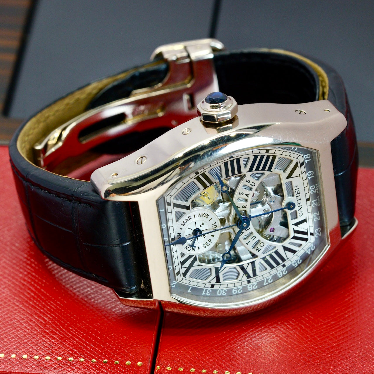 Cartier Tortue W1580048 Perpetual White Gold Skeleton Dial