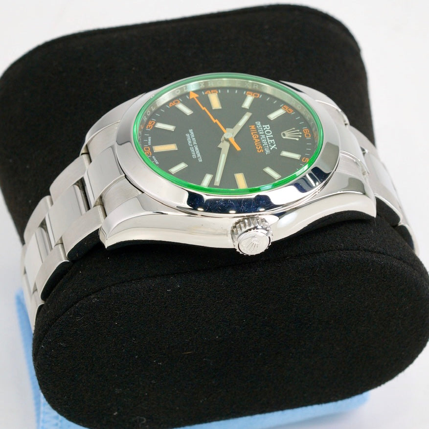 Rolex Milgauss 116400GV Black Dial Green Crystal Stainless Steel 40mm