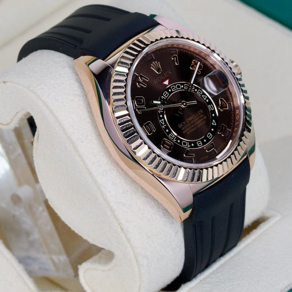 Rolex Sky-Dweller “CHOCOLATE ARABIC” Brown Arabic Dial Rose Gold AM Oysterflex 42mm 2018