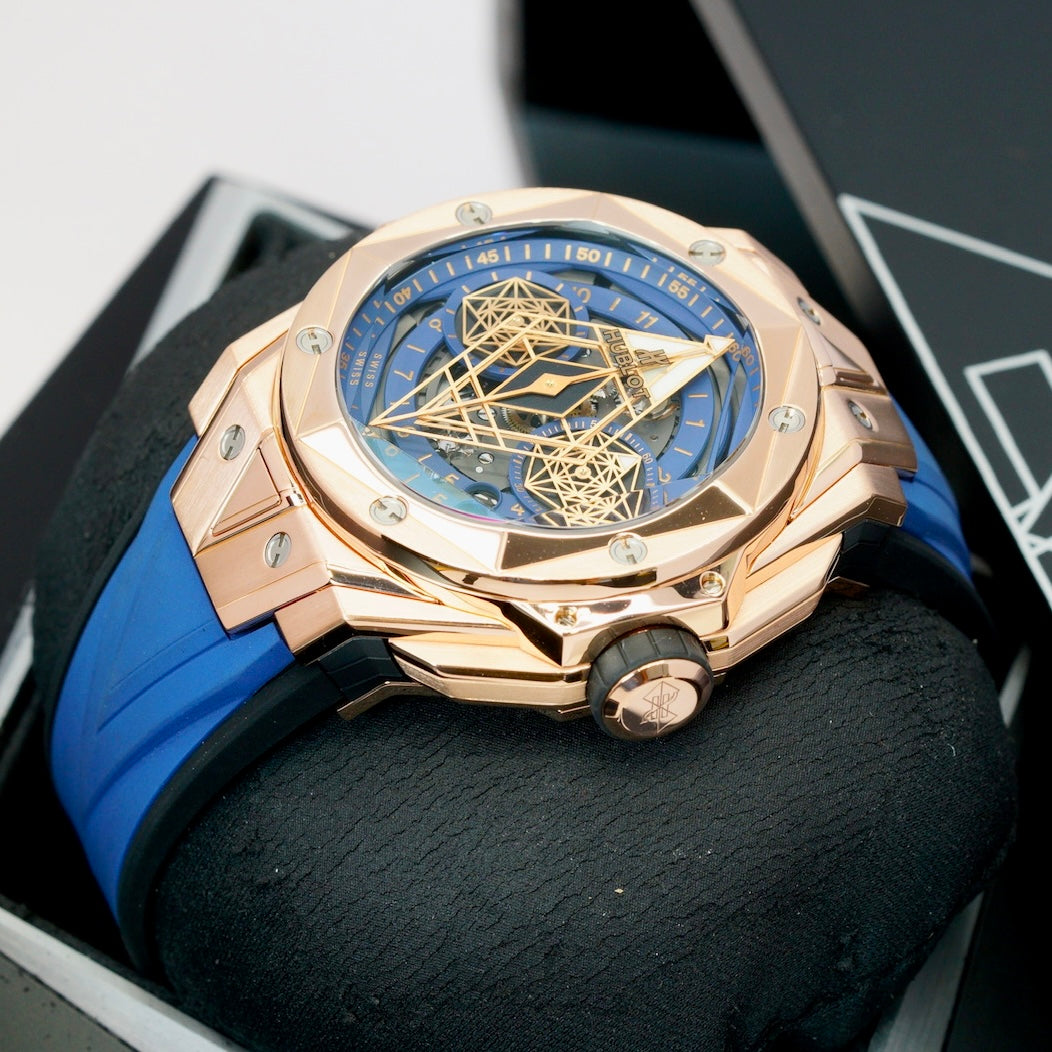 Hublot Big Bang Sang Bleu II 418.OX.5108.RX.MXM20 Unico King Gold Blue Skeleton Dial 45mm Limited Edition 100