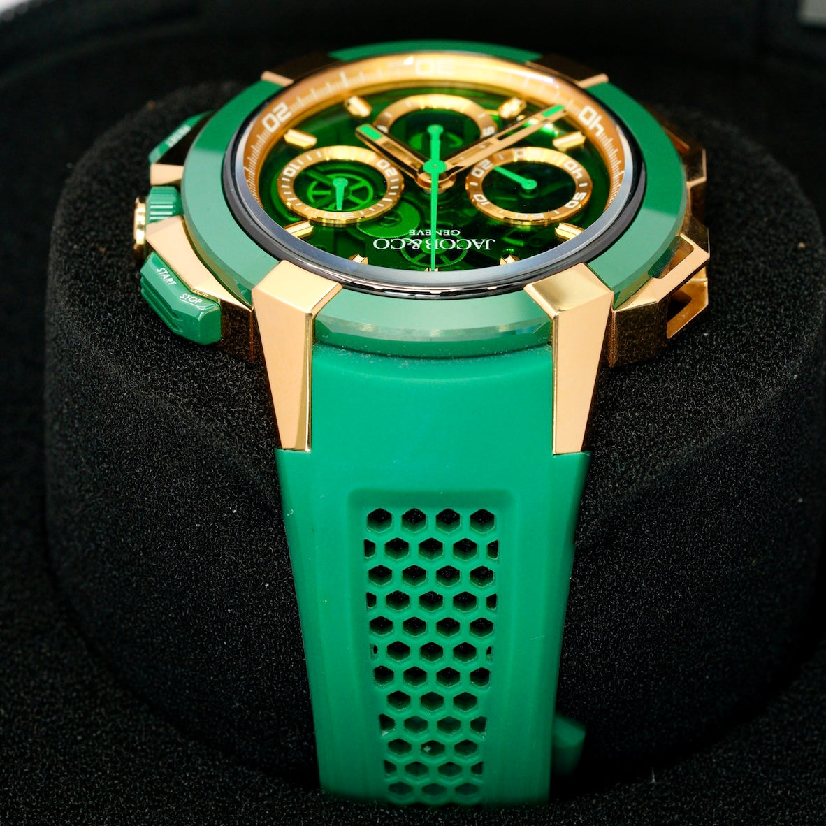 Jacob & Co Epic X Chrono EC440.43.AD.AA.A Rose Gold & Green Ceramic Green Crystal