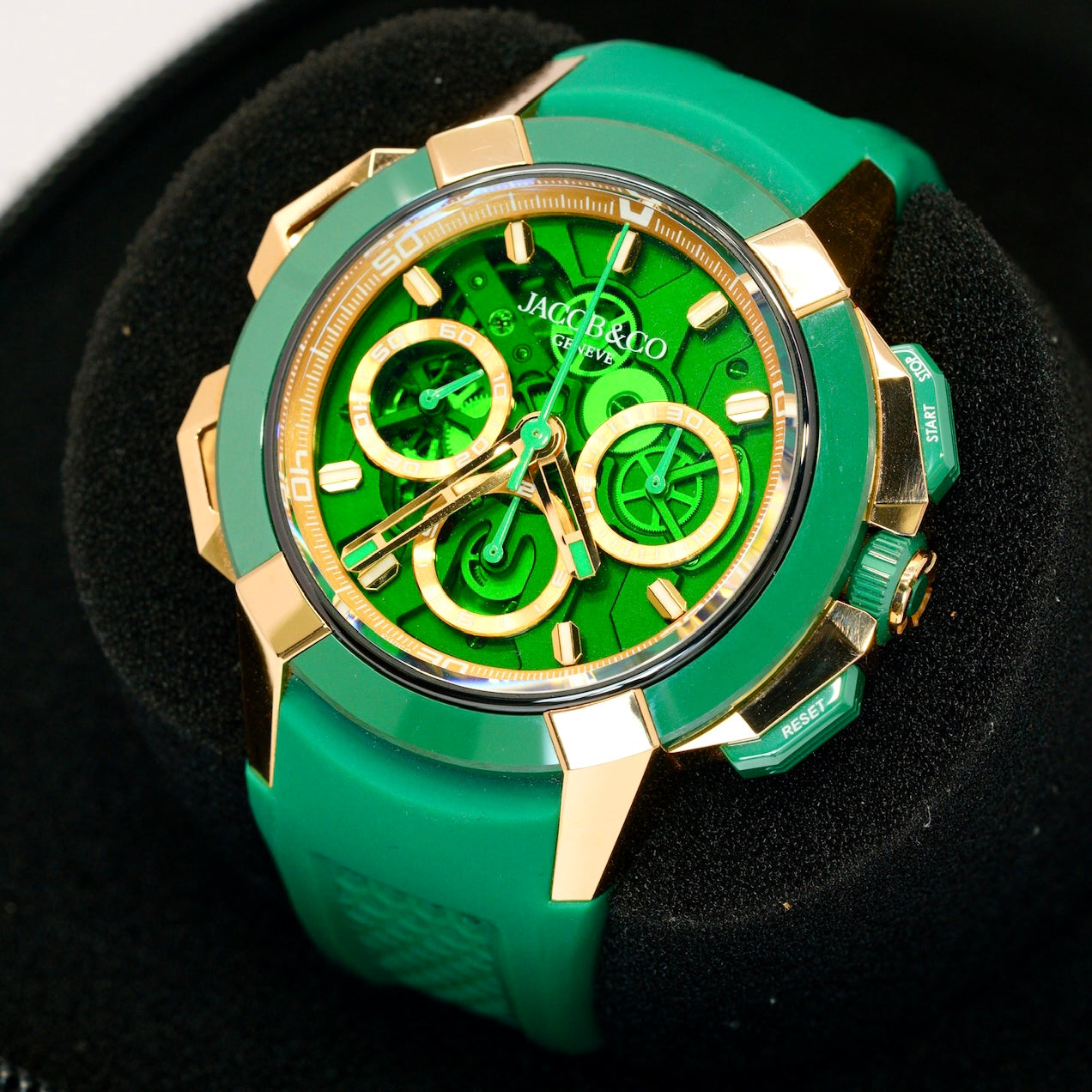 Jacob & Co Epic X Chrono EC440.43.AD.AA.A Rose Gold & Green Ceramic Green Crystal