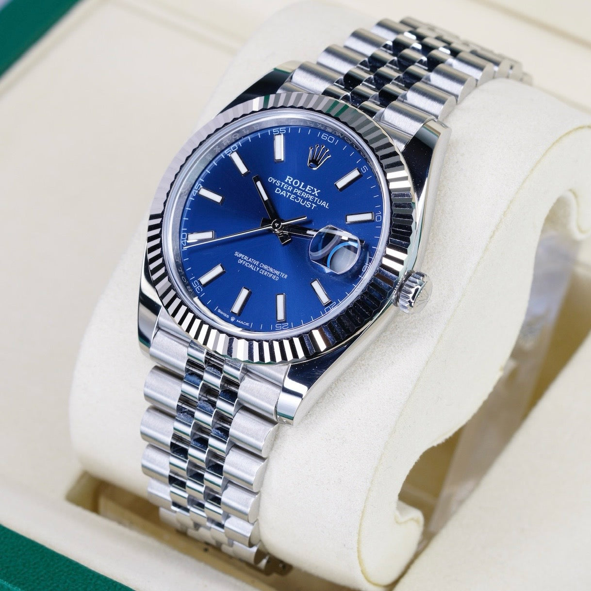 Rolex NEW 2025 Datejust 126334 Blue Stick Dial White Gold Bezel Stainless Steel Jubilee 41mm
