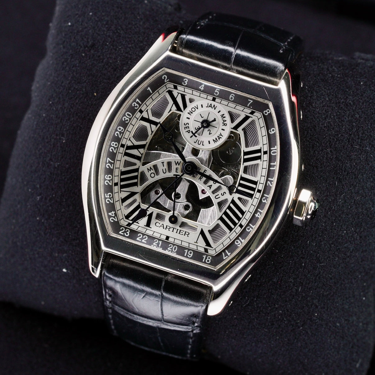 Cartier Tortue W1580048 Perpetual White Gold Skeleton Dial