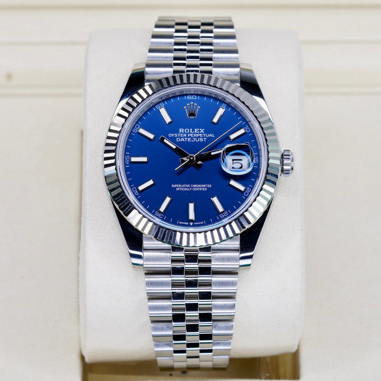 Rolex NEW 2025 Datejust 126334 Blue Stick Dial White Gold Bezel Stainless Steel Jubilee 41mm