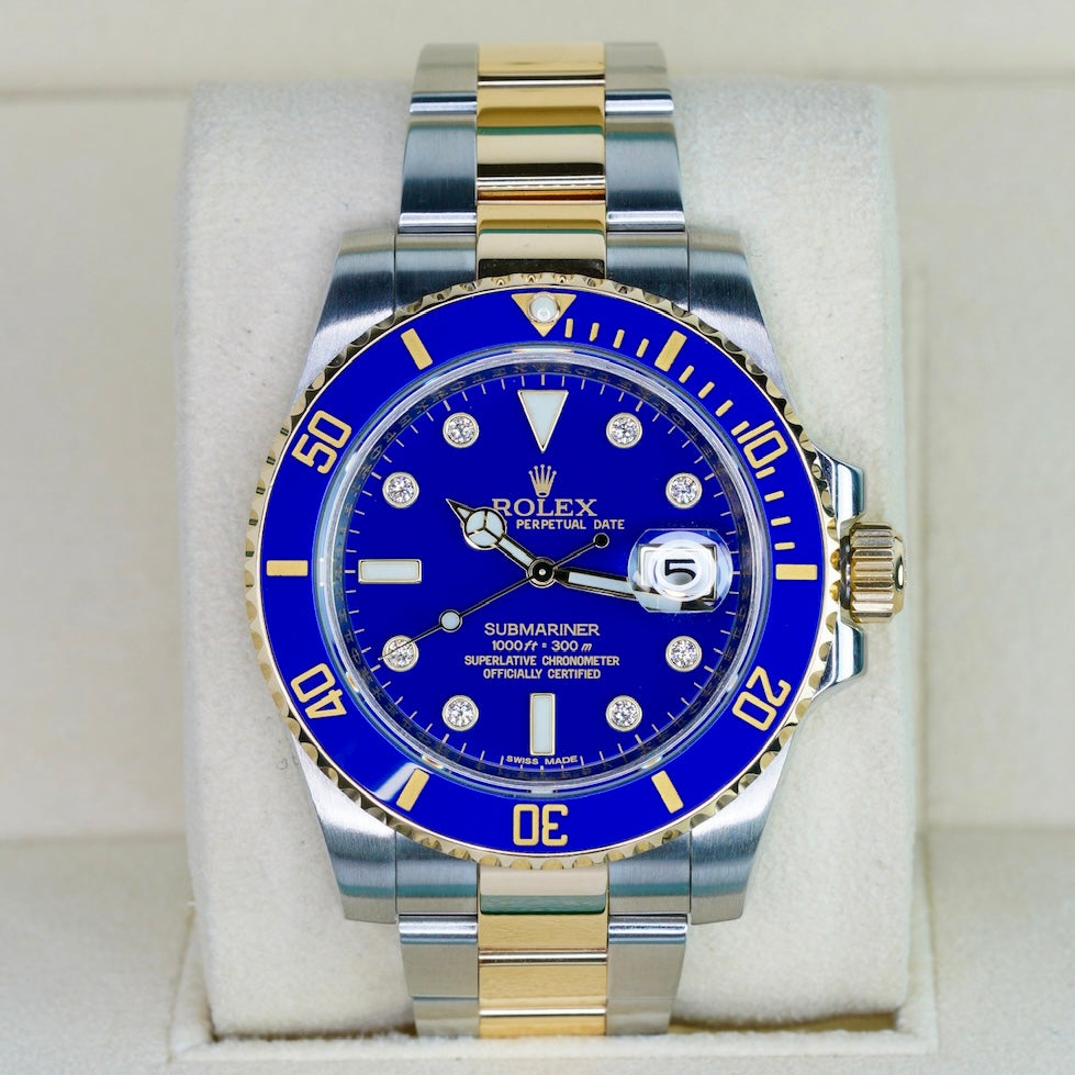 Rolex Submariner Date 116613LB “BLUESY” Falt Blue Serti Dial Two-Tone Yellow Gold & Steel 40mm 2011