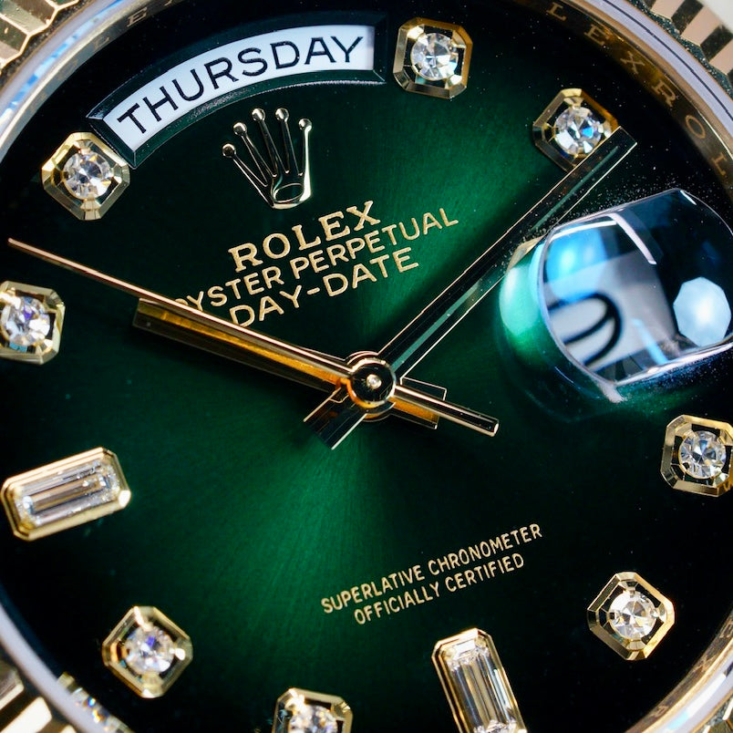 Rolex Day-Date 128238 Smoked Green Diamond Diam Yellow Gold Diamond President Bracelet 36mm 2022
