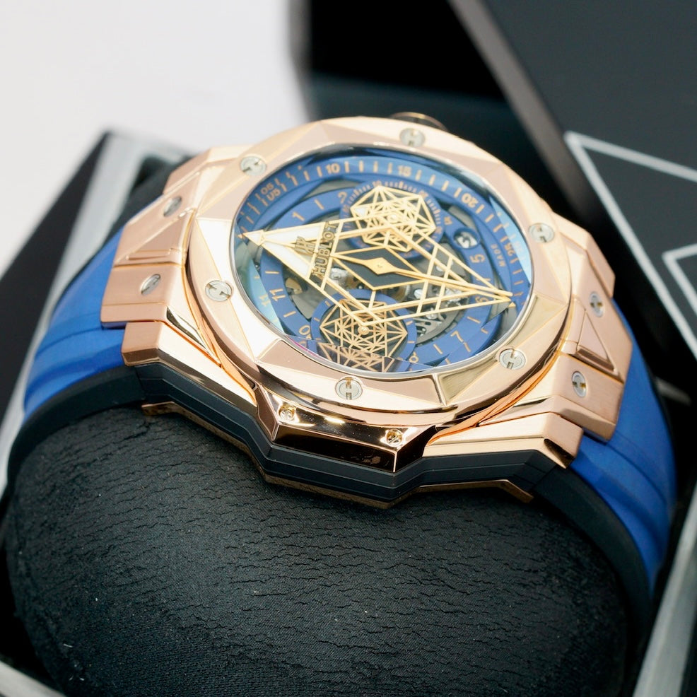 Hublot Big Bang Sang Bleu II 418.OX.5108.RX.MXM20 Unico King Gold Blue Skeleton Dial 45mm Limited Edition 100