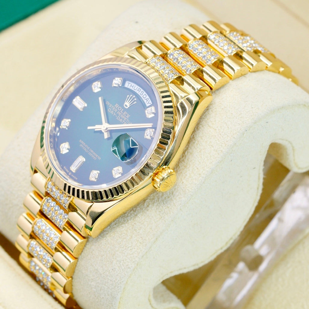 Rolex Day-Date 128238 Smoked Green Diamond Diam Yellow Gold Diamond President Bracelet 36mm 2022