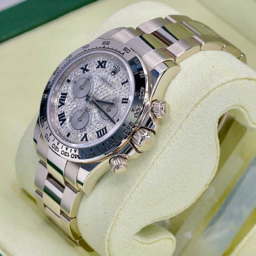 Rolex Daytona 116509 Diamond Pave Roman Dial White Gold 40mm