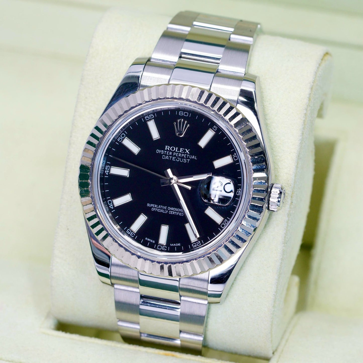 Rolex Datejust II 116334 Black Dial Stainless Steel White Gold Bezel 41mm