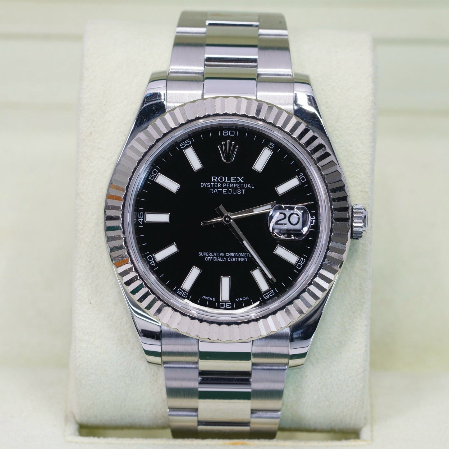 Rolex Datejust II 116334 Black Dial Stainless Steel White Gold Bezel 41mm