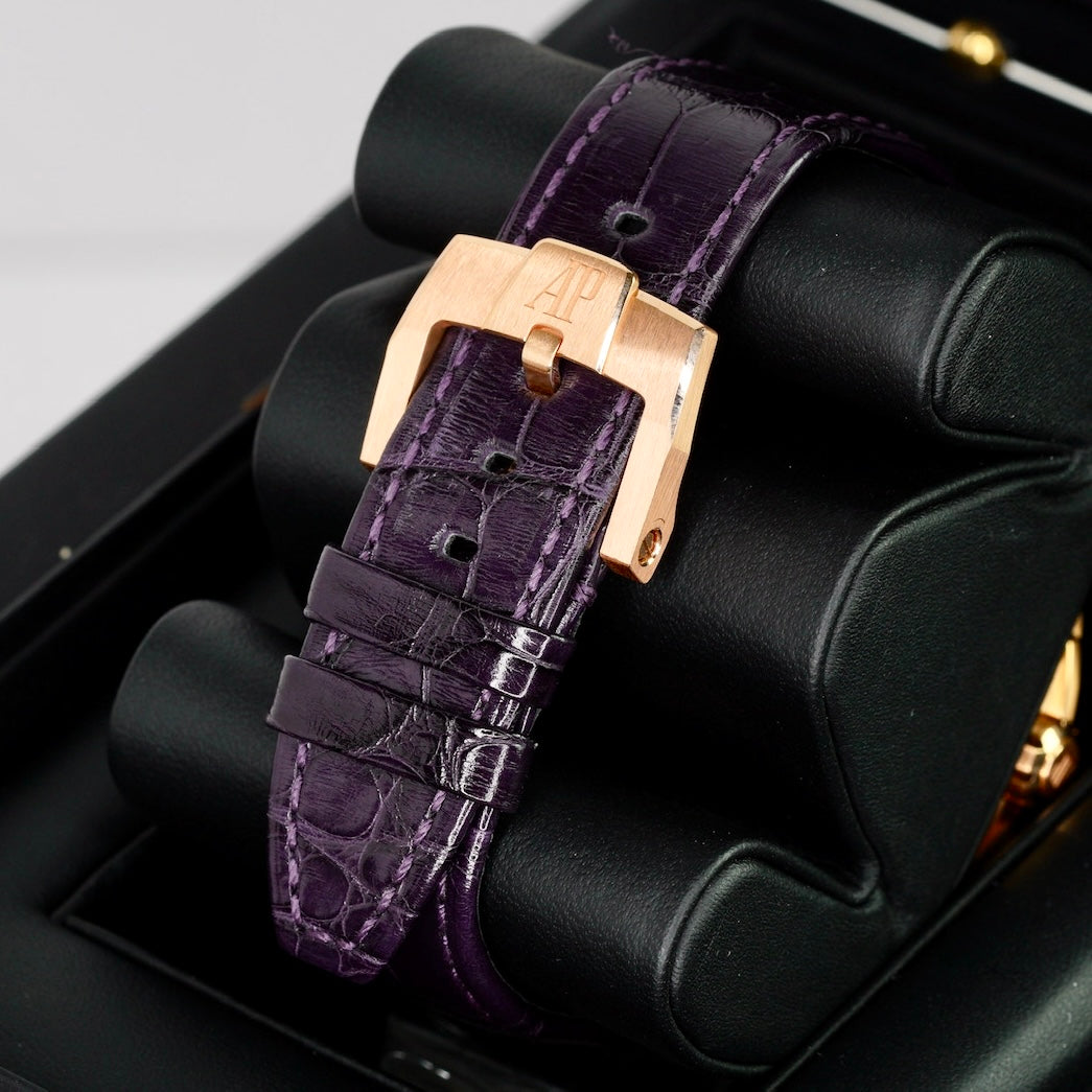 Audemars Piguet Code 11.59 26393OR.OO.A002KB.02 Smoked Lacquered Purple Dial Rose Gold Purple Leather Strap 41mm