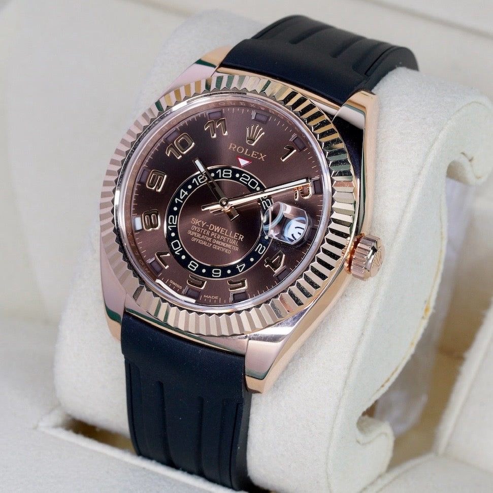 Rolex Sky-Dweller “CHOCOLATE ARABIC” Brown Arabic Dial Rose Gold AM Oysterflex 42mm 2018