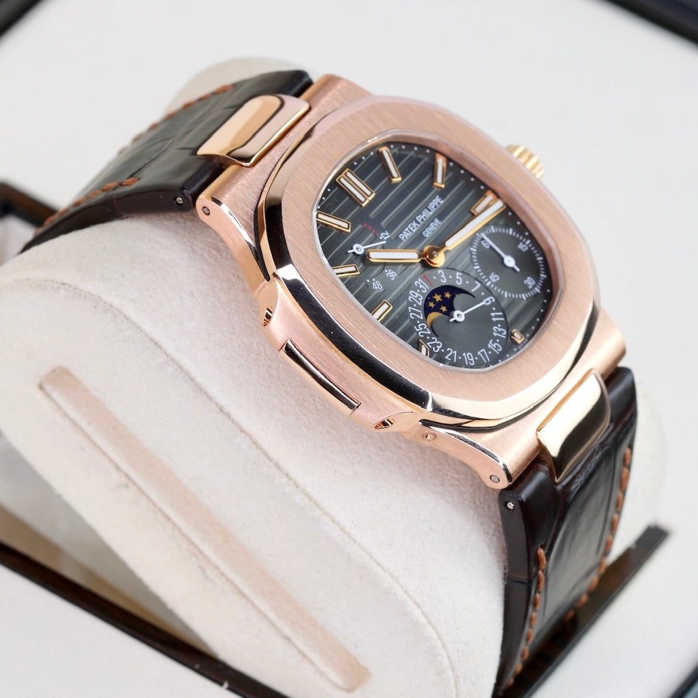 Patek Philippe Nautilus 5712R-001 Moon Phase Dial Rose Gold Leather Strap 2011