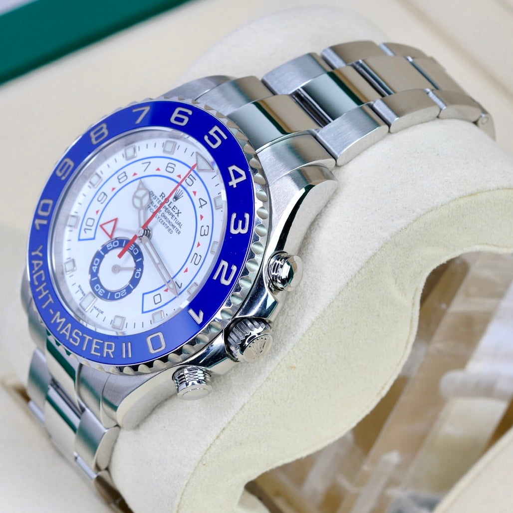 Rolex Yacht-Master II 116680 “MERCEDES” White Dial Blue Bezel Stainless Steel Mercedes Hands 44mm