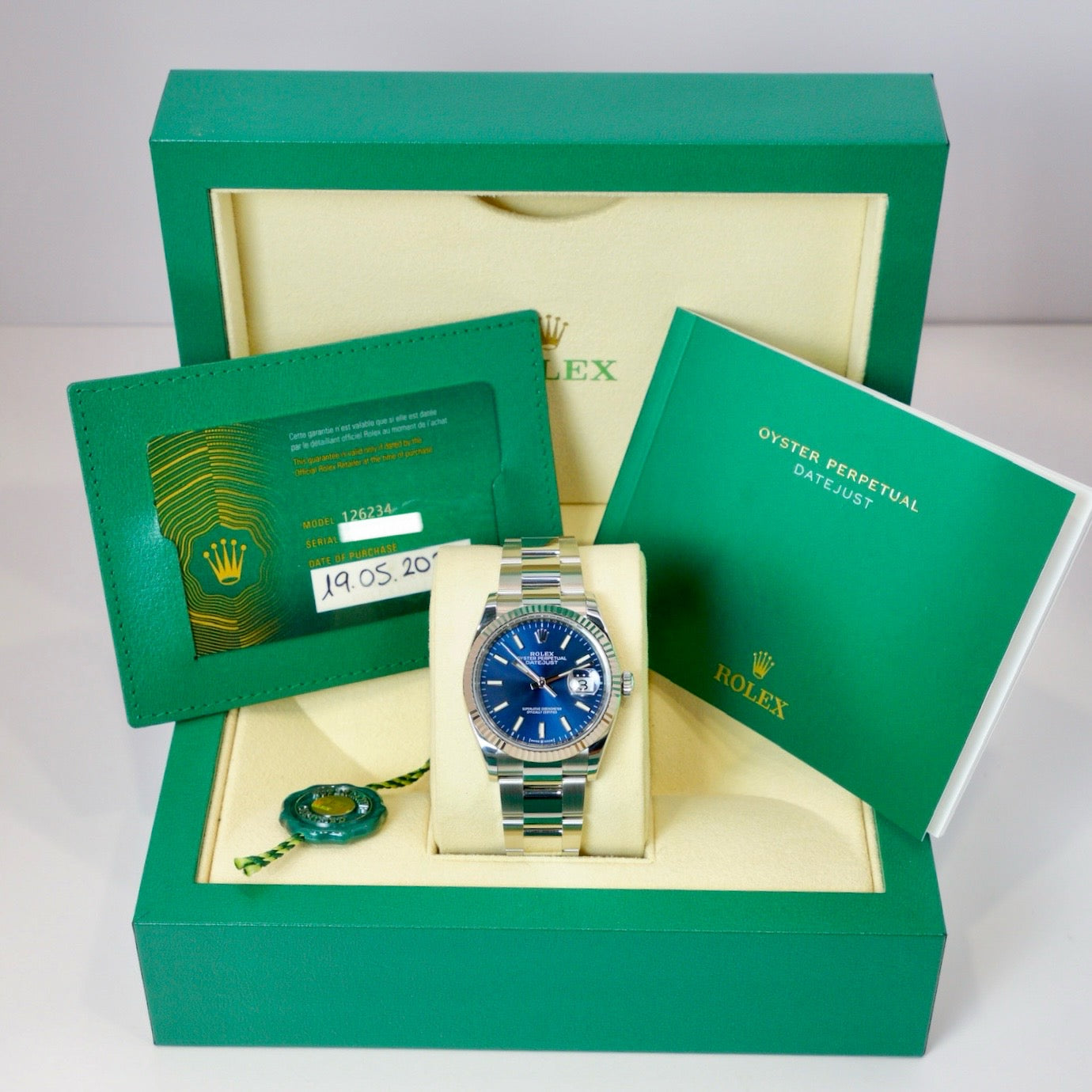 Rolex Datejust 126234 Blue Dial White Gold Bezel Stainless Steel Oyster 36mm 2023