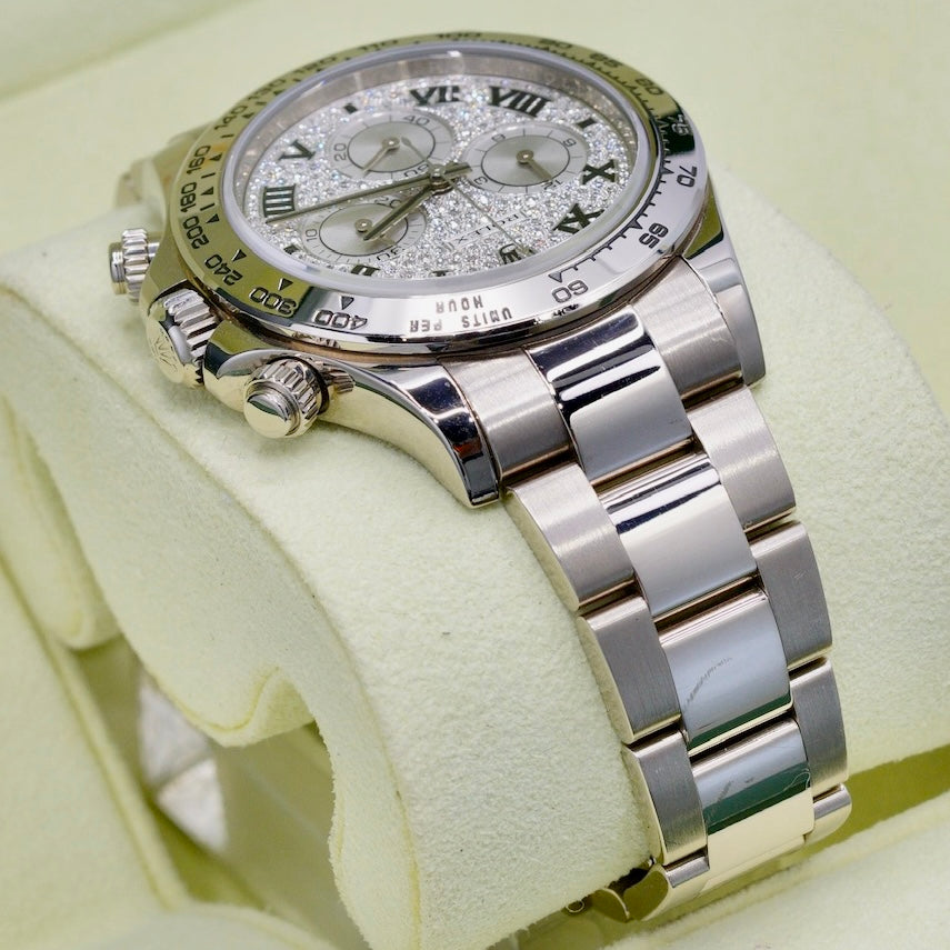 Rolex Daytona 116509 Diamond Pave Roman Dial White Gold 40mm