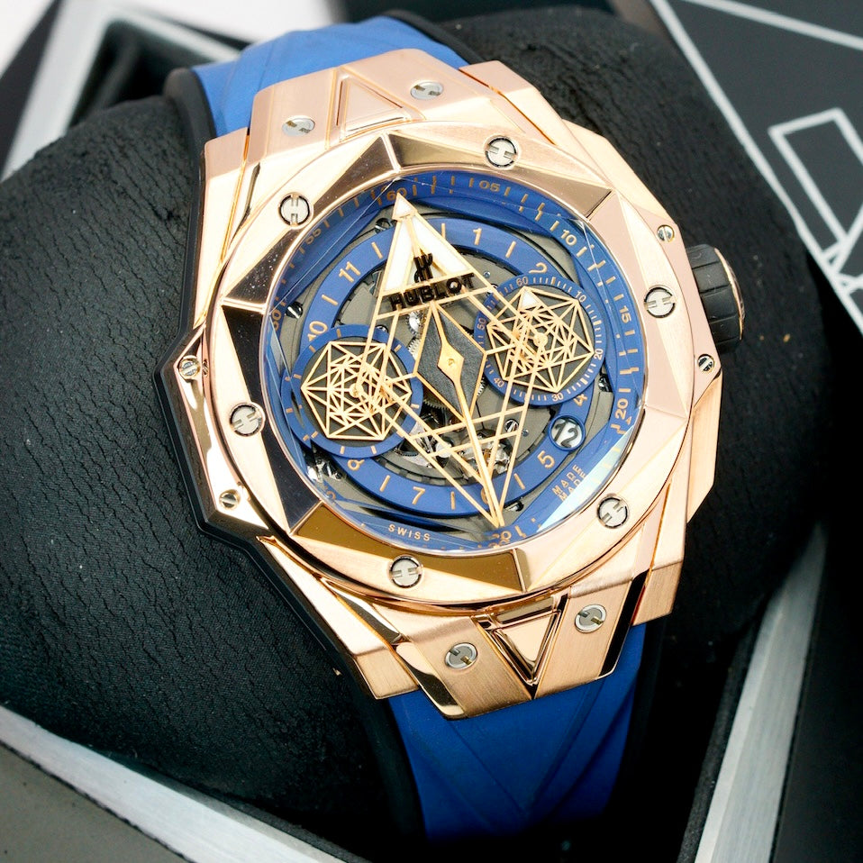 Hublot Big Bang Sang Bleu II 418.OX.5108.RX.MXM20 Unico King Gold Blue Skeleton Dial 45mm Limited Edition 100