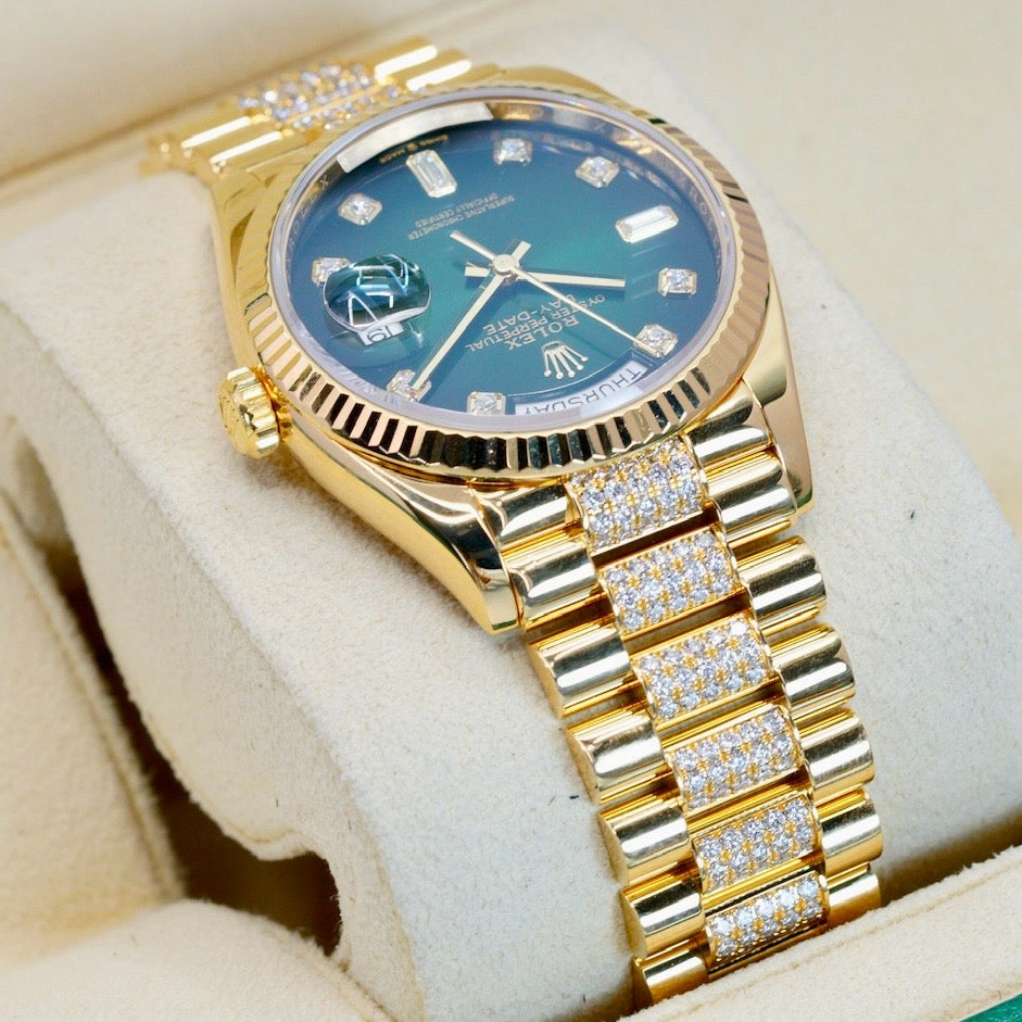 Rolex Day-Date 128238 Smoked Green Diamond Diam Yellow Gold Diamond President Bracelet 36mm 2022