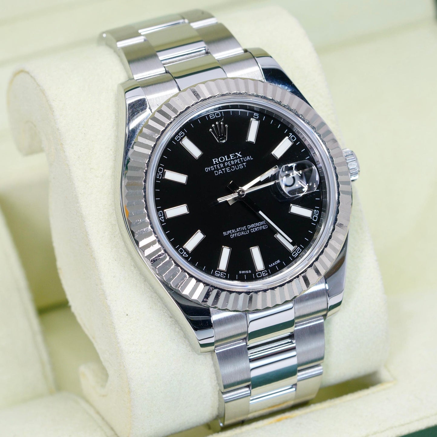 Rolex Datejust II 116334 Black Dial Stainless Steel White Gold Bezel 41mm