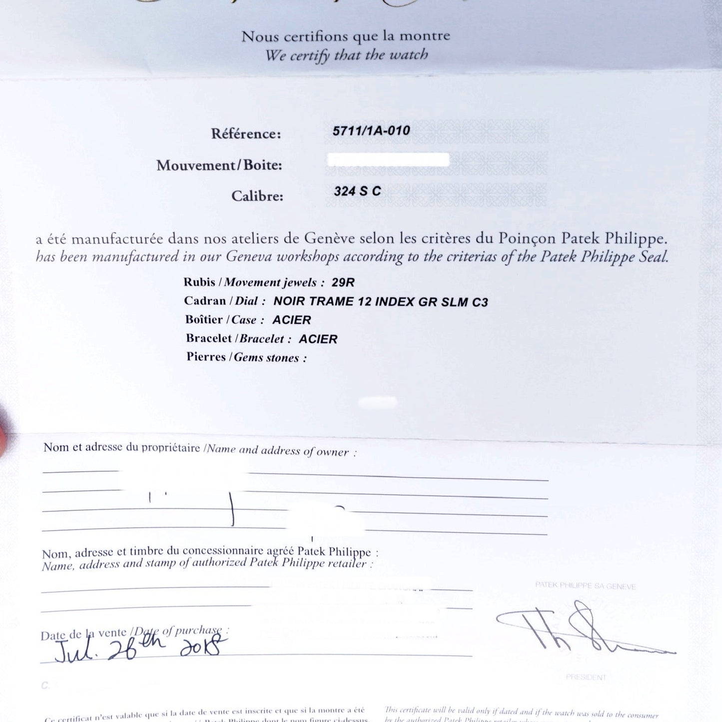 Patek Philippe Nautilus 5711/1A-010 Blue Smoked Dial Stainless Steel 40mm 2018