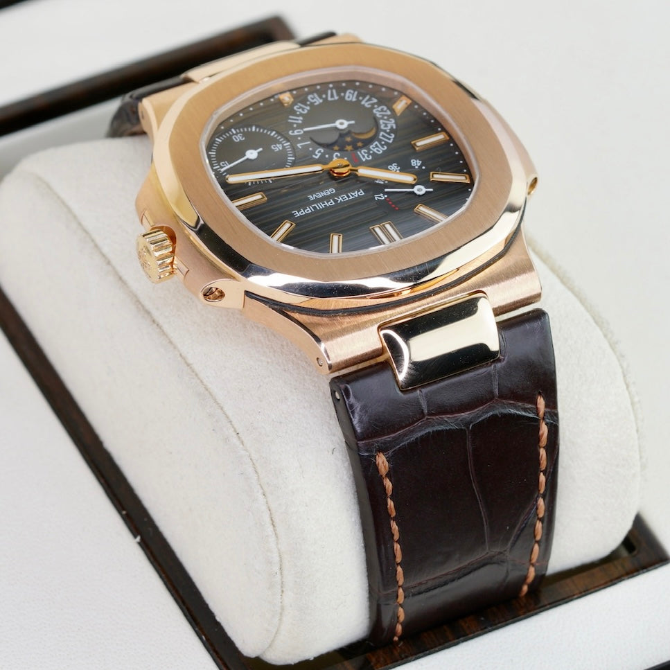 Patek Philippe Nautilus 5712R-001 Moon Phase Dial Rose Gold Leather Strap 2011