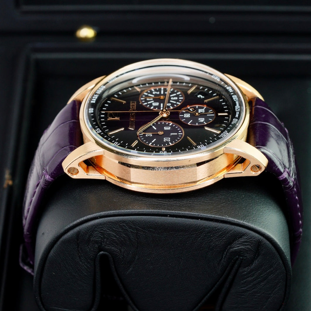 Audemars Piguet Code 11.59 26393OR.OO.A002KB.02 Smoked Lacquered Purple Dial Rose Gold Purple Leather Strap 41mm