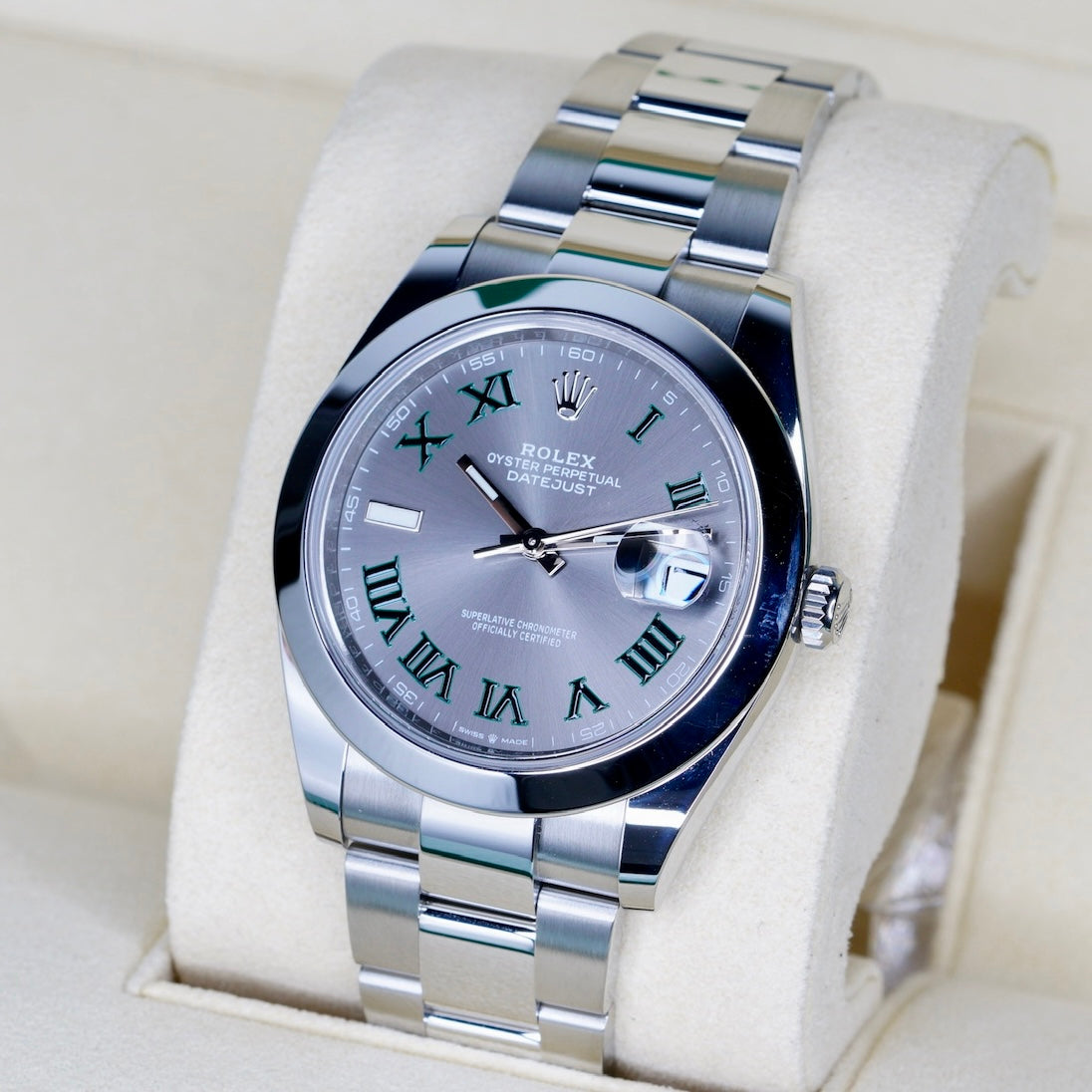 Rolex Datejust 126300 “WIMBLEDON” Grey Green Roman Dial Stainless Steel Smooth Bezel Oyster 41mm 2024