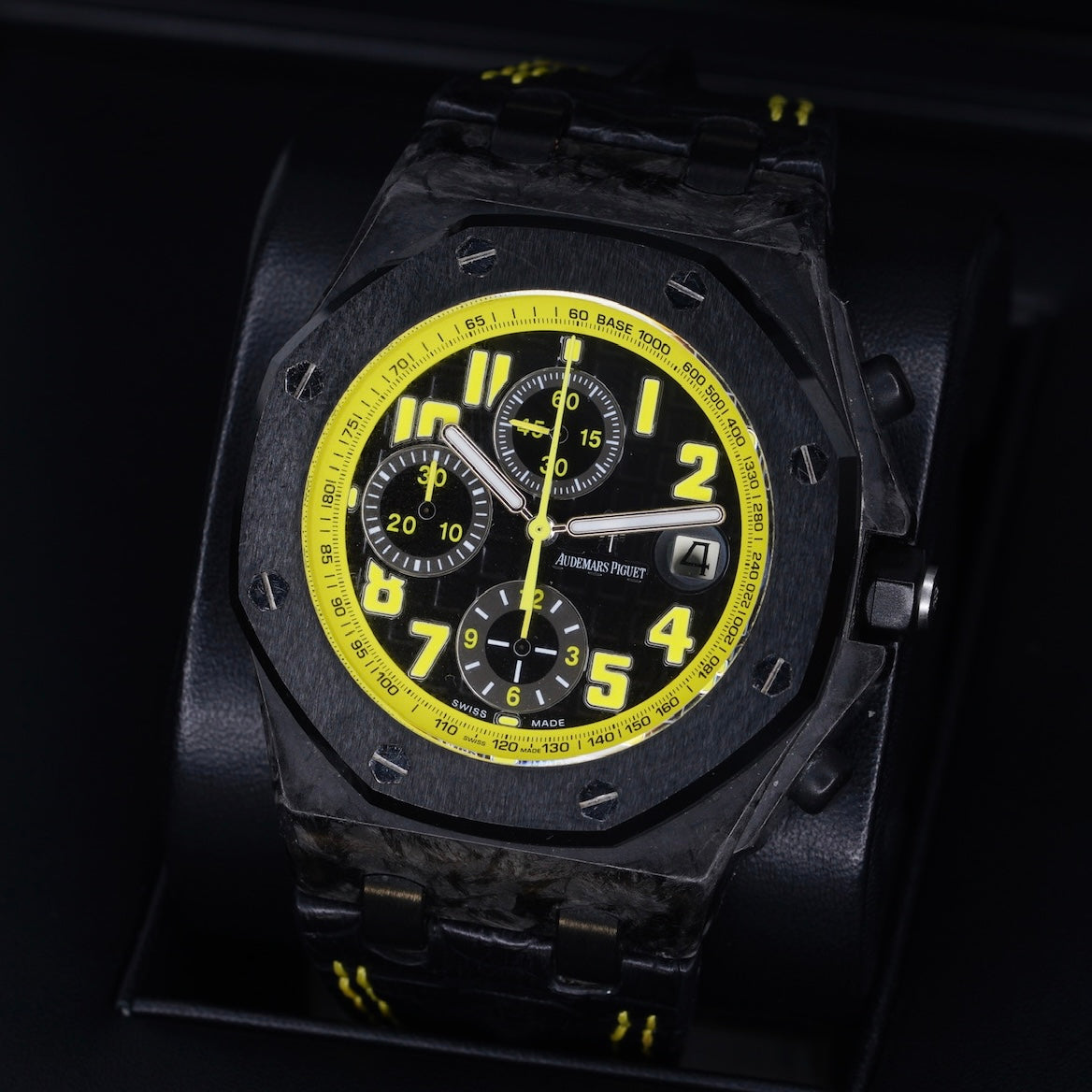 Audemars Piguet Royal Oak Offshore 26176FO.OO.D101CR.02 “BUMBLE BEE” Black Dial Yellow Accents Carbon Case Leather Strap 42mm