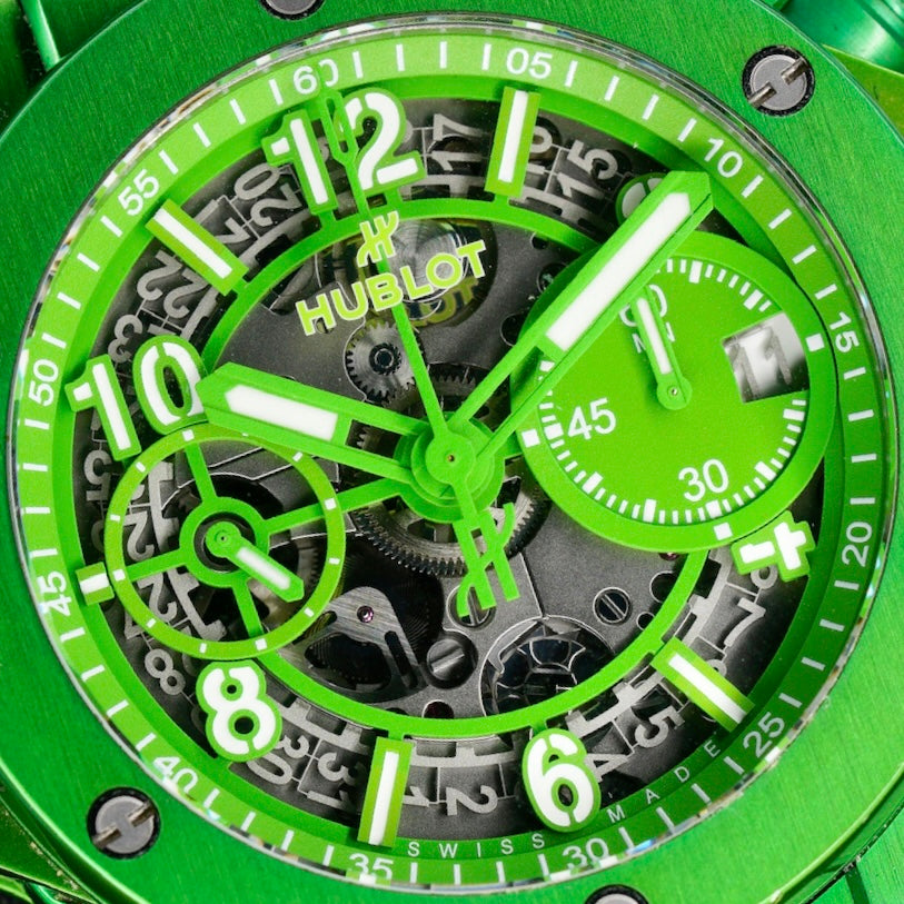 Hublot Big Bang Unico 441.UG.5220.RX.NES23 “NESPRESSO ORIGIN” Skeleton Dial Green Aluminum Rubber Strap 42mm