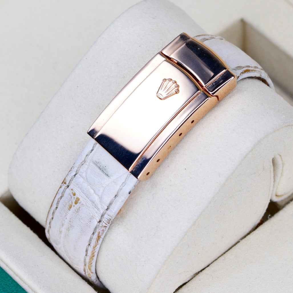 Rolex Datejust 116185 MOP Diamond Dial Rose Gold Leather Strap 36mm
