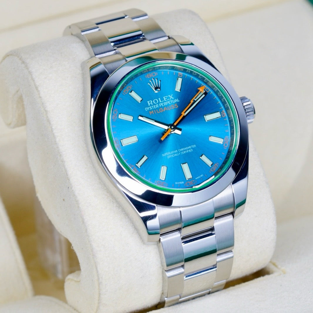 Rolex Milgauss 116400GV Blue Dial Green Crystal Stainless Steel 40mm 2017