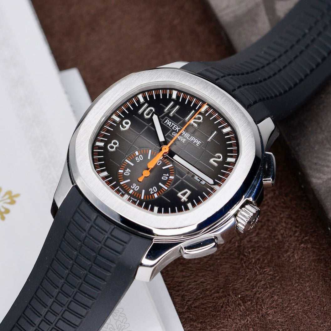 Patek Philippe Aquanaut 5968A-001 “ORANGE AQUA” Black Dial Orange Accents Stainless Steel Tropical Strap 2024