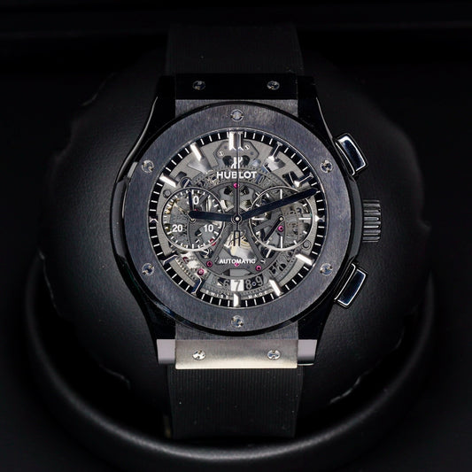 Hublot Classic Fusion Aerofusion  525.CM.0170.RX “BLACK MAGIC” Skeleton Dial Ceramic Rubber Strap 45mm