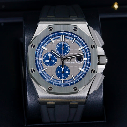 Audemars Piguet Royal Oak Offshore 26400IO.OO.A004CA.02 Grey Dial Blue Accents Titanium Rubber Strap Chronograph 44mm