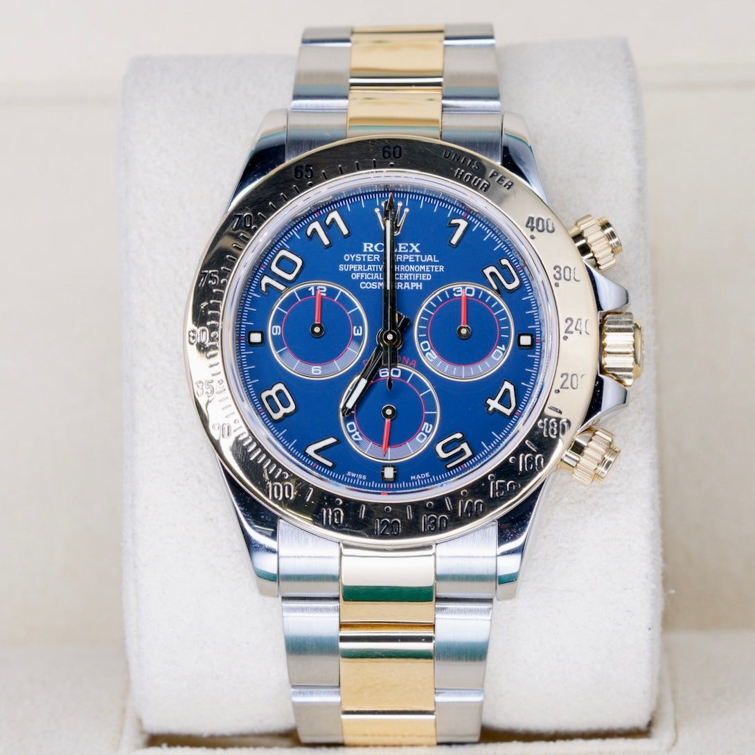 Rolex Daytona 116523 “RACING BLUE” Blue Arabic Dial Two-Tone Yellow Gold & Steel 40mm