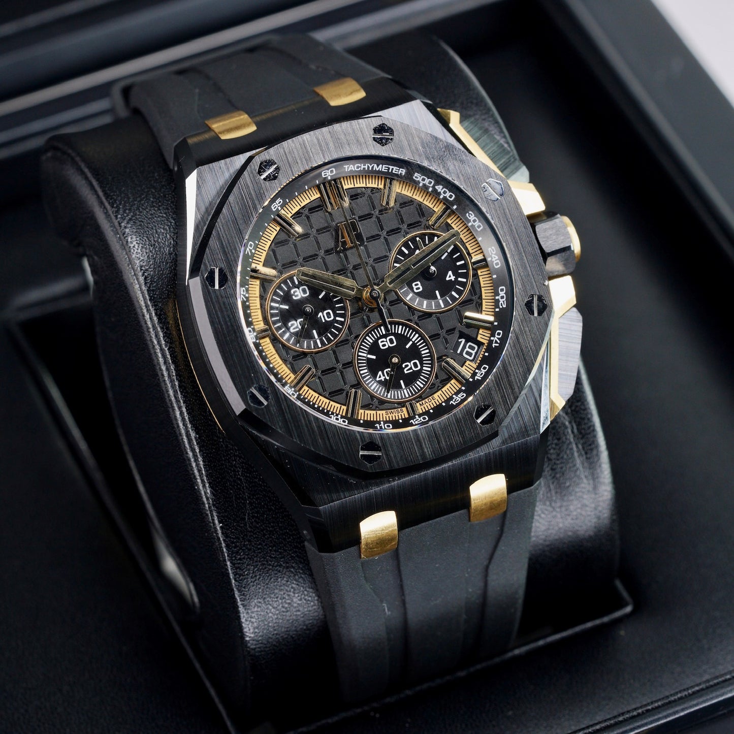 Audemars Piguet Royal Oak Offshore 26420CE.OO.A127CR.01 Ceramic Black Dial Yellow Accents Rubber Strap