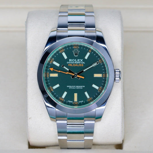 Rolex Milgauss 116400GV Black Dial Green Crystal Orange Accents Stainless Steel 40mm 2022