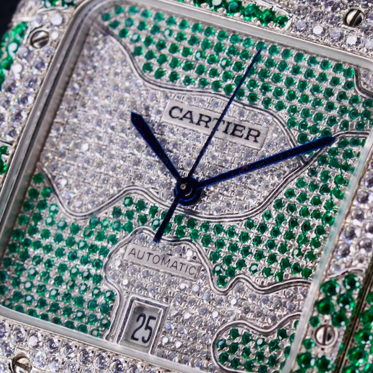 Cartier Santos NEW WSSA0018 “GREEN CAMO” AM Diamond Dial Stainless Steel AM Diamond Finishing