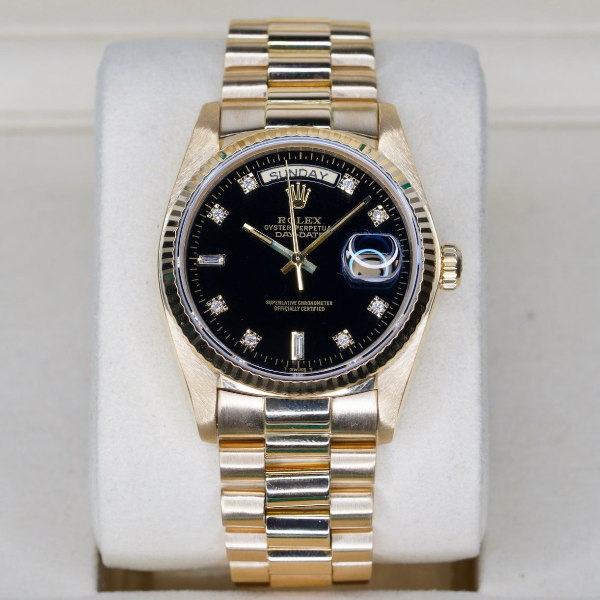Rolex Day-Date 18038 Black Diamond Dial Yellow Gold 36mm