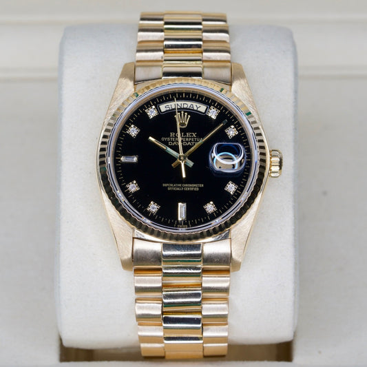 Rolex Day-Date 18038 Black Diamond Dial Yellow Gold 36mm