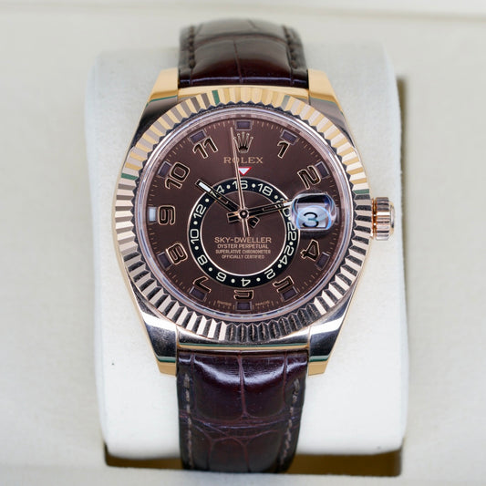 Rolex Sky-Dweller 326135 “CHOCO ARABIC” Brown Arabic Dial Rose Gold Leather Strap 42mm