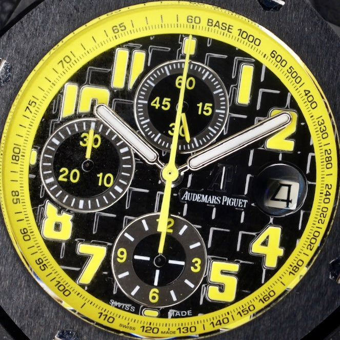 Audemars Piguet Royal Oak Offshore 26176FO.OO.D101CR.02 “BUMBLE BEE” Black Dial Yellow Accents Carbon Case Leather Strap 42mm