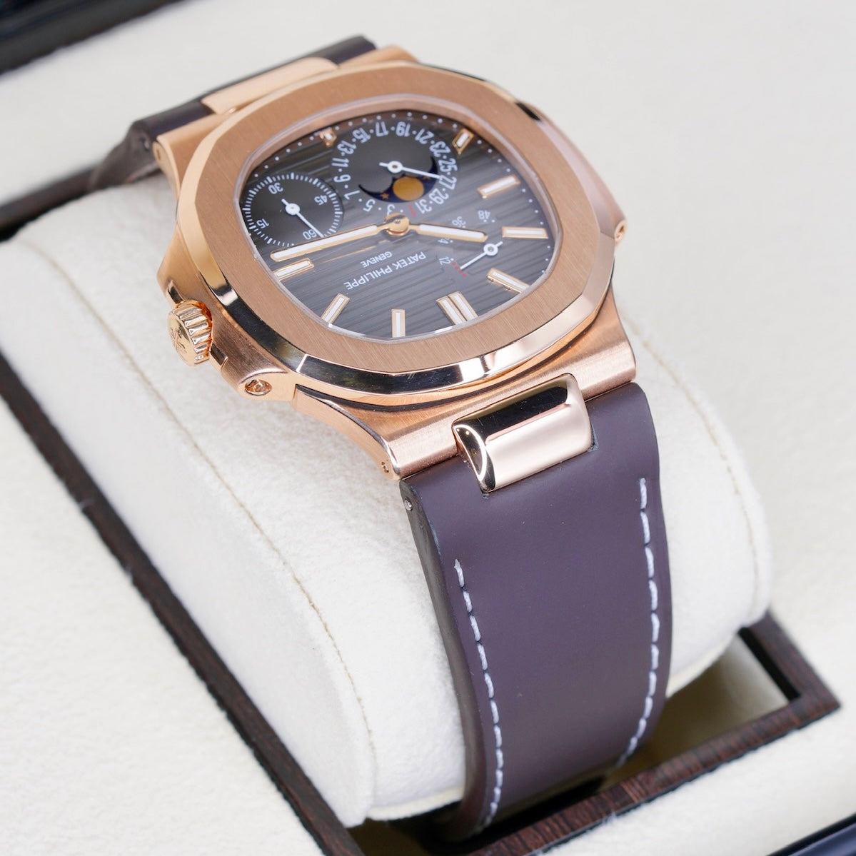 Patek Philippe Nautilus 5712R-001 Moon Phase Dial Rose Gold Leather Strap 2019