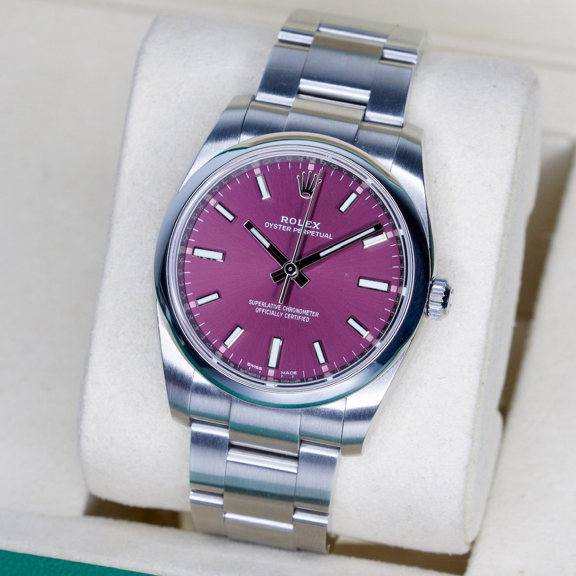 Rolex Oyster Perpetual 114200 “GRAPE” Purple Dial Stainless Steel 34mm 2019