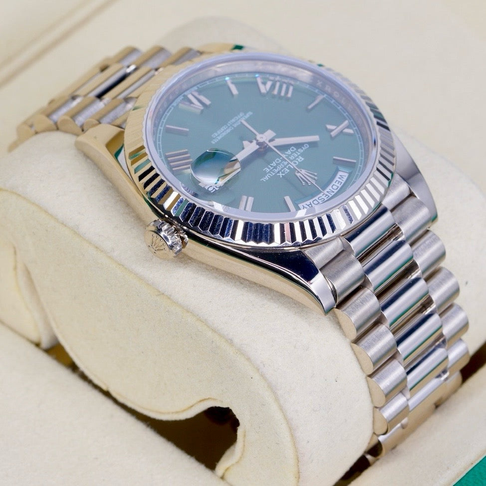 Rolex Day-Date 228239 “OLIVE” Green Olive Roman Dial White Gold President 40mm 2016