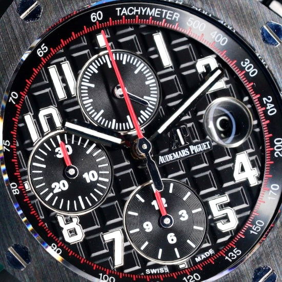 Audemars Piguet Royal Oak Offshore 26470SO.OO.A002CA.01 “VAMPIRE DARK KNIGHT” Black Dial Red Accents Ceramic Bezel Stainless Steel Chronograph 42mm