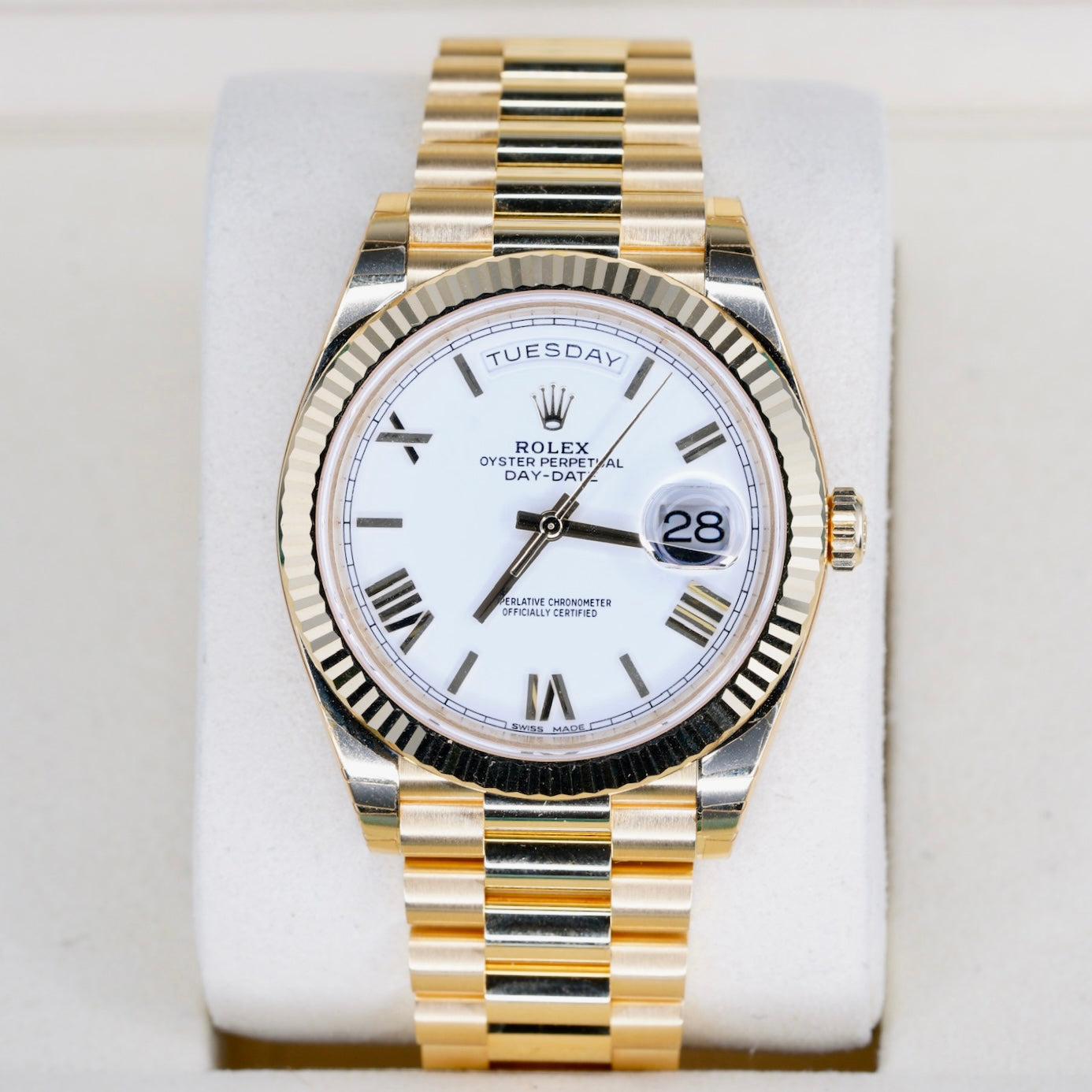 Rolex NEW OLD STOCK Day-Date 228238 White Roman Dial Yellow Gold President 40mm 2018